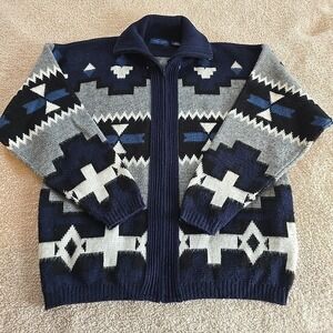 Vtg Towncraft XL Aztec‎ Southwest Native Full-zip Cardigan Sweater Grandpacore
